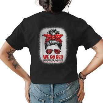 Go Red Messy Bun Women In February Heart Disease Awareness Womens Back Print T-shirt | Mazezy