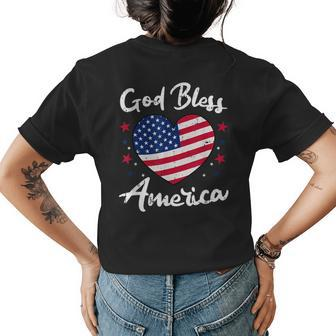God Bless America 4Th Of July Vintage Heart Patriotic Womens Back Print T-shirt - Seseable