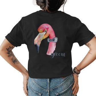 Groom Flamingo Love Bride Future Husband Wed Marriage Womens Back Print T-shirt | Mazezy