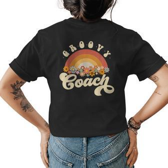 Groovy Coach Retro Rainbow Colorful Flowers Design Coach Womens Back Print T-shirt | Mazezy