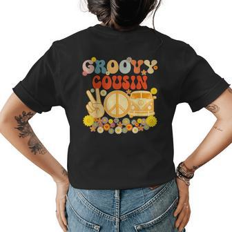 Groovy Cousin Retro Matching Family Baby Shower Fathers Day Womens Back Print T-shirt | Mazezy