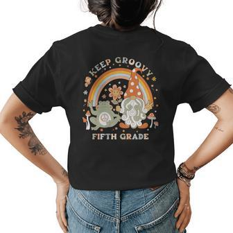 Groovy Fifth Grade Teacher Retro 5Th Back To School Frog Gifts For Teacher Funny Gifts Womens Back Print T-shirt | Mazezy