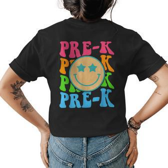 Groovy Pre-K Vibes Face Retro Teachers Kids Back To School Womens Back Print T-shirt - Seseable