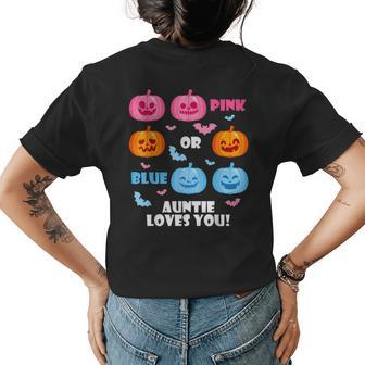 Halloween Gender Reveal Auntie Loves You Fall Theme Halloween Womens T-shirt Back Print | Mazezy