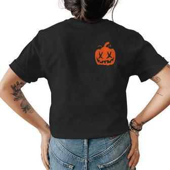 Halloween Jackolantern Fall Pumpkin Face Adult Kids Halloween Womens T-shirt Back Print | Mazezy