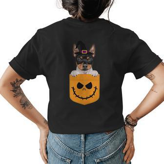 Halloween Pocket Toy Fox Terrier Scary Jack O Lantern Womens Back Print T-shirt | Mazezy