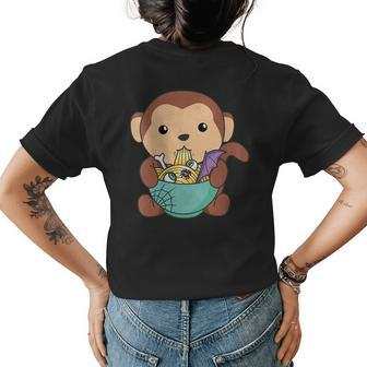 Halloween Ramen Japanese Noodles Scary Cute Monkey Womens Back Print T-shirt | Mazezy