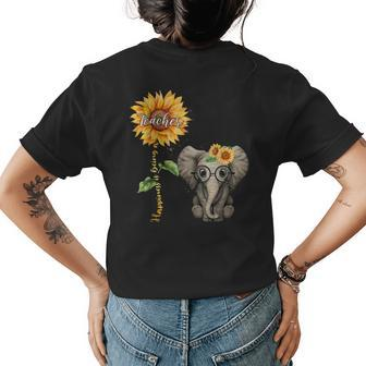 Happiness Is Being A Teacher Sunflower Elephant Hippie Gifts Womens Back Print T-shirt | Mazezy