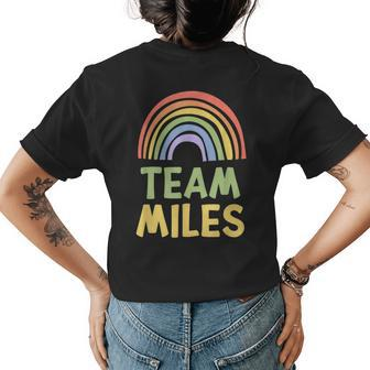 Happy Colorful Team Miles Rainbow Pride Green Yellow Womens Back Print T-shirt | Mazezy