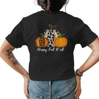Happy Fall Y'all Pumpkin Cow Print Halloween Kids Adults Halloween Womens T-shirt Back Print | Mazezy