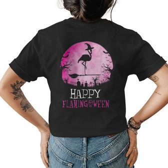 Happy Flamingoween Flamingo Witch Halloween Costume Womens Back Print T-shirt