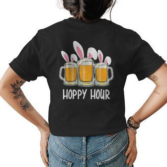 Happy Hour Bunny Ear Beer Lover Funny Easter Holiday Beer Funny Gifts Womens Back Print T-shirt | Mazezy
