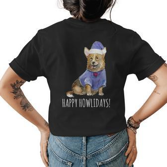 Happy Howlidays Corgi Dog Mom Christmas Pun Gift Womens Back Print T-shirt | Mazezy