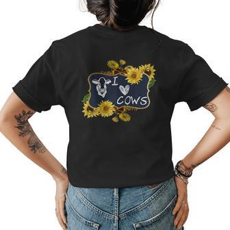 Heart Sunflower Cow Dairy Heifer Farm Animal Love Gift Gift For Womens Womens Back Print T-shirt | Mazezy