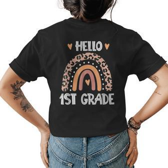 Hello 1St Grade Leopard Boho Rainbow 1St Day Of School Womens Back Print T-shirt - Seseable