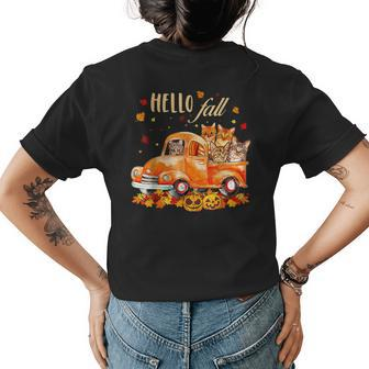 Hello Fall Cat Halloween Pumkin Halloween Womens T-shirt Back Print | Mazezy
