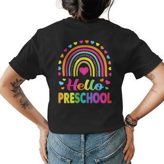 Hello Preschool Teacher Leopard Rainbow Back To School Womens Back Print T-shirt - Seseable