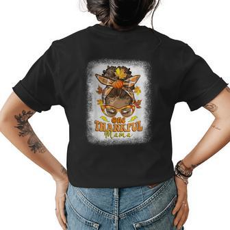 Hippie Messy Bun One Thankful Mama Pumpkin Fall Mom Womens Back Print T-shirt | Mazezy