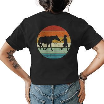Horse And Girl Silhouette Sunset Retro Cowgirl Equestrian Womens Back Print T-shirt | Mazezy