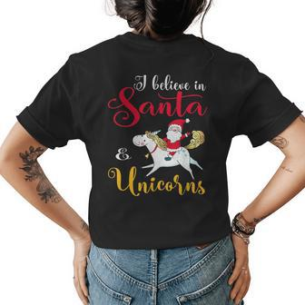 I Believe Santa And Unicorn Funny Gift Christmas Unicorn Funny Gifts Womens Back Print T-shirt | Mazezy