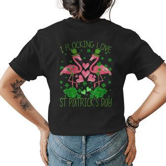 I Flocking Love Flamingo St Patricks Day Flamingo Paddys Womens Back Print T-shirt | Mazezy