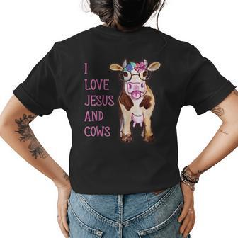 I Love Jesus And Cows Floral Lover Owner Cute Womens Quote Womens Back Print T-shirt | Mazezy