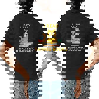 I Read Banned Books Week Librarian Teacher Cat Book Lover Gifts For Teacher Funny Gifts Womens Back Print T-shirt | Mazezy