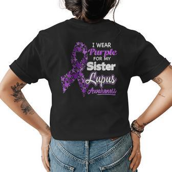 I Wear Purple For My Sister Lupus Awareness Ribbon Butterfly Womens Back Print T-shirt | Mazezy