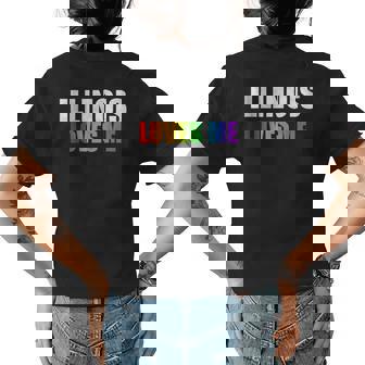Illinois Gay Pride Lgbt Rainbow Love Chicago Lesbian T Gifts Womens Back Print T-shirt | Mazezy