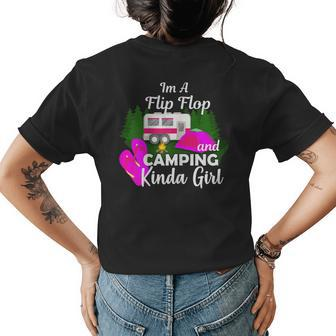 Im A Flip Flops And Camping Kinda Girl Flip Flops Womens Back Print T-shirt | Mazezy