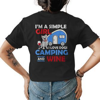 Im A Simple Girl I Love Dogs Camping Funny Gift Camper Womens Back Print T-shirt | Mazezy