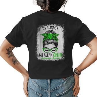 In August We Wear Green Gastroparesis Awareness Messy Bun Womens Back Print T-shirt | Mazezy