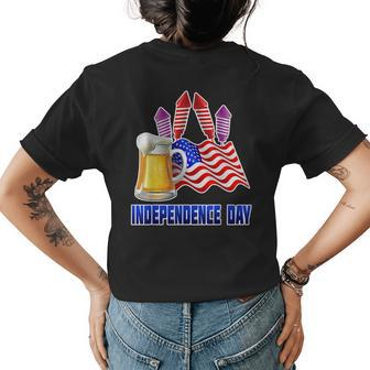 Independence Day 4Th July Beer Fireworks America Gift Idea Womens Back Print T-shirt | Mazezy