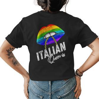 Italian Queen Lgbtq Gay Pride Flag Lips Rainbow Womens Back Print T-shirt | Mazezy