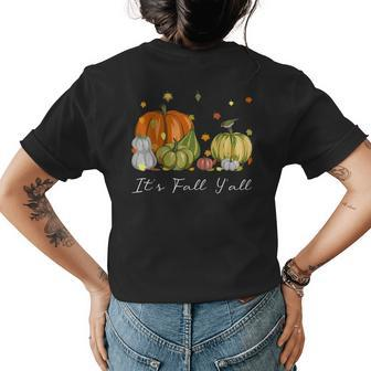 It's Fall Y'all Halloween Pumpkin Autumn Leaves Thanksgiving Halloween Pumpkin Womens T-shirt Back Print | Mazezy