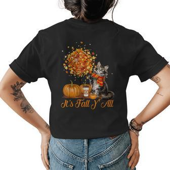 It's Fall Y'all Maine Coon Cat Halloween Thanksgiving Halloween Womens T-shirt Back Print | Mazezy