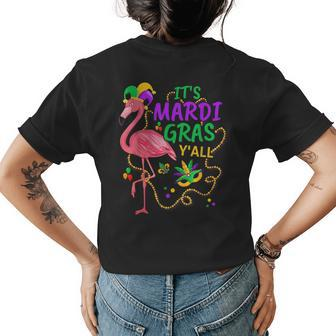 Its Mardi Gras Yall Jester Flamingo Fat Tuesday Parades Womens Back Print T-shirt | Mazezy