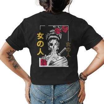 Japanese Samurai Floral Warrior Geisha Woman Tokyo Anime Womens Back Print T-shirt - Monsterry