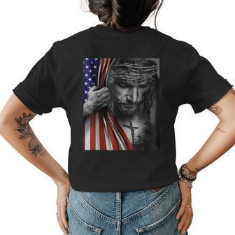 Jesus 4Th Of July American Flag Christian Faith Christ Lover Womens Back Print T-shirt | Mazezy