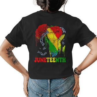 Junenth Fist Black History Month Black Men Women Africa Womens Back Print T-shirt | Mazezy