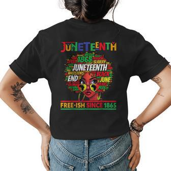 Junenth Free-Ish Since 1865 Afro Black Women Messy Bun Womens Back Print T-shirt | Mazezy