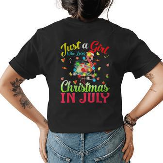 Just A Girl Who Loves Christmas In July Flamingo Flamingo Funny Gifts Womens Back Print T-shirt | Mazezy