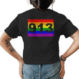 Kansas City Pride Rainbow Flag 913 Kc Kansas Womens Back Print T-shirt | Mazezy