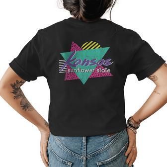 Kansas Vintage 80S 90S Retro Gift Sunflower State Womens Back Print T-shirt | Mazezy