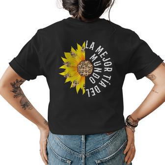 La Mejor Tia Del Mundo Spanish Aunt Leopard Sunflower Womens Back Print T-shirt | Mazezy