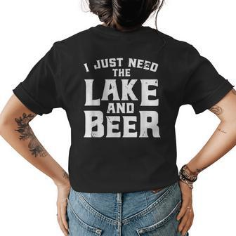 Lake And Beer Funny Lake Life Beer Drinking Gift Drinking Funny Designs Funny Gifts Womens Back Print T-shirt | Mazezy