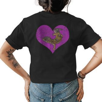 Leopard Gecko Love Heart Reptile Herping Womens Back Print T-shirt | Mazezy
