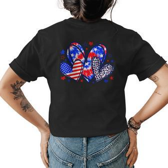 Leopard Heart Red White Blue American Flag 4Th Of July Women Womens Back Print T-shirt - Seseable