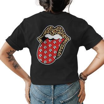 Leopard Lips Soccer Tongue Sticking Out Womens Back Print T-shirt | Mazezy