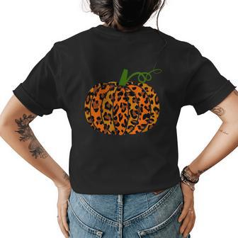 Leopard Print Pumpkin Halloween Fall Autumn Animal Lovers Halloween Womens T-shirt Back Print | Mazezy